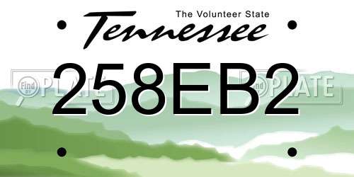 258EB2 Tennessee License Plate