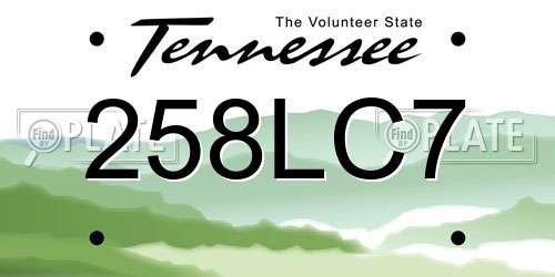 258LC7 Tennessee License Plate