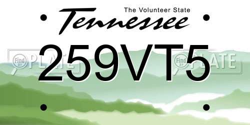 259VT5 Tennessee License Plate