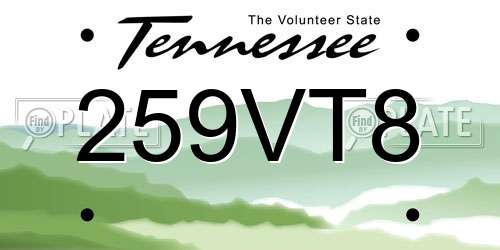 259VT8 Tennessee License Plate