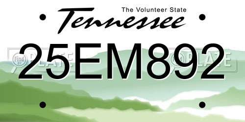 25EM892 Tennessee License Plate