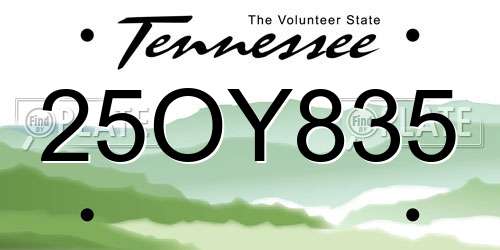 25OY835 Tennessee License Plate