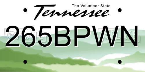 265BPWN Tennessee License Plate