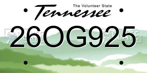 26OG925 Tennessee License Plate