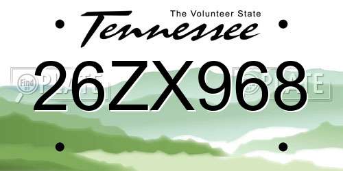 26ZX968 Tennessee License Plate
