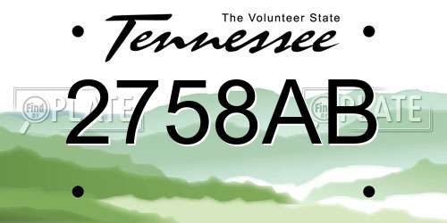 2758AB Tennessee License Plate