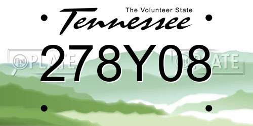 278Y08 Tennessee License Plate