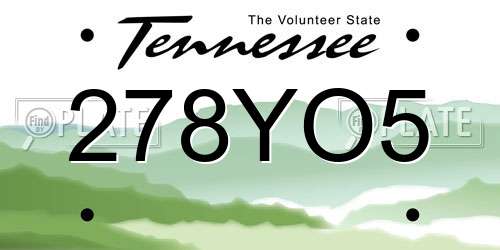 278YO5 Tennessee License Plate