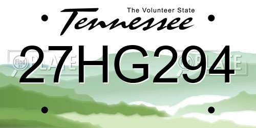 27HG294 Tennessee License Plate