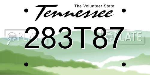 283T87 Tennessee License Plate
