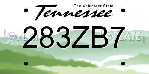 283ZB7 Tennessee License Plate