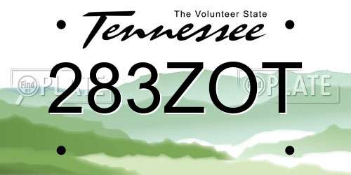 283ZOT Tennessee License Plate
