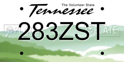 283ZST Tennessee License Plate