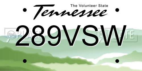289VSW Tennessee License Plate