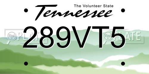 289VT5 Tennessee License Plate