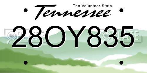 28OY835 Tennessee License Plate