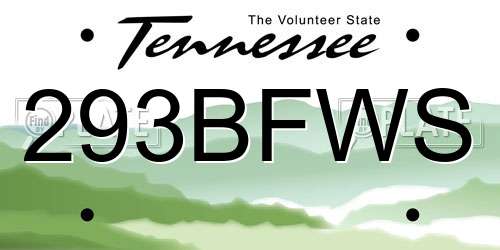 293BFWS Tennessee License Plate