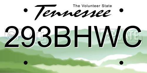293BHWC Tennessee License Plate