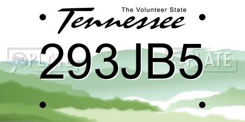 293JB5 Tennessee License Plate