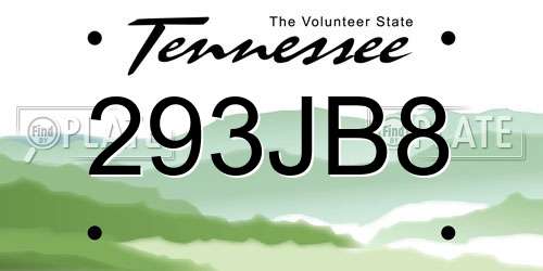 293JB8 Tennessee License Plate