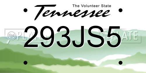 293JS5 Tennessee License Plate