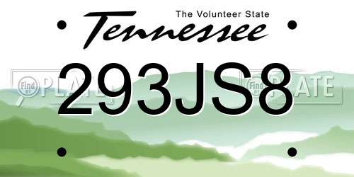 293JS8 Tennessee License Plate