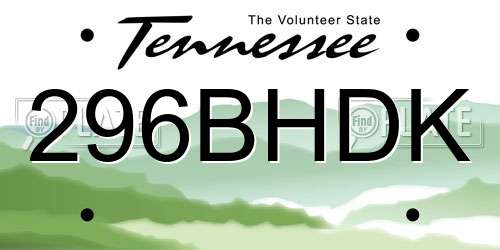 296BHDK Tennessee License Plate