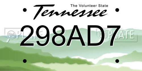 298AD7 Tennessee License Plate