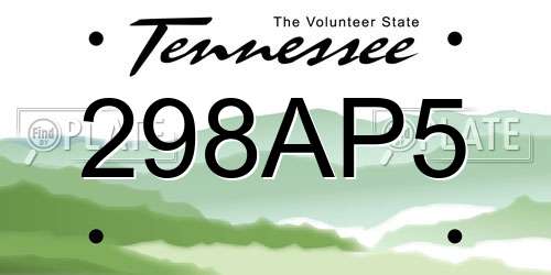 298AP5 Tennessee License Plate