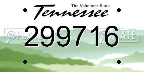 299716 Tennessee License Plate