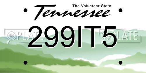 299IT5 Tennessee License Plate
