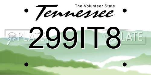 299IT8 Tennessee License Plate