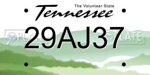 29AJ37 Tennessee License Plate