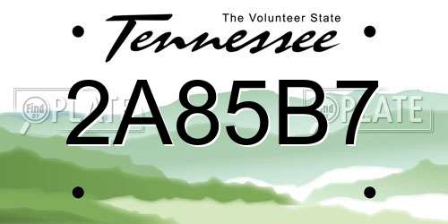 2A85B7 Tennessee License Plate