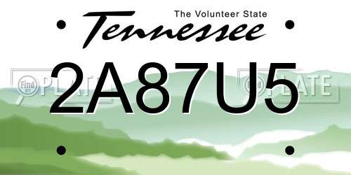 2A87U5 Tennessee License Plate