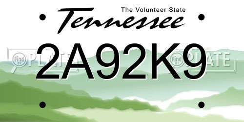 2A92K9 Tennessee License Plate
