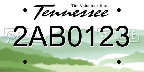 2AB0123 Tennessee License Plate