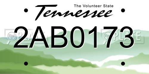 2AB0173 Tennessee License Plate
