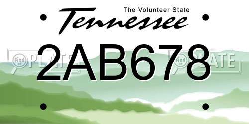 2AB678 Tennessee License Plate