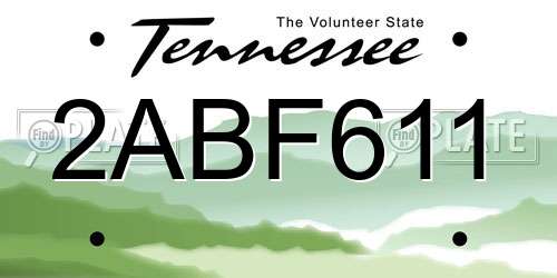 2ABF611 Tennessee License Plate