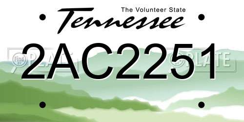 2AC2251 Tennessee License Plate