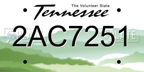 2AC7251 Tennessee License Plate