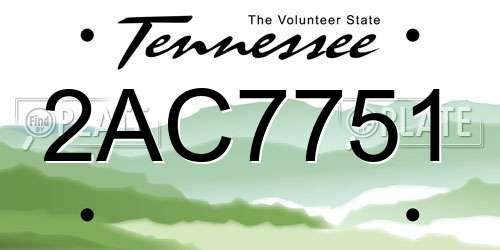 2AC7751 Tennessee License Plate