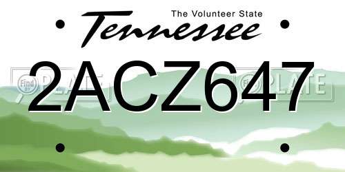 2ACZ647 Tennessee License Plate
