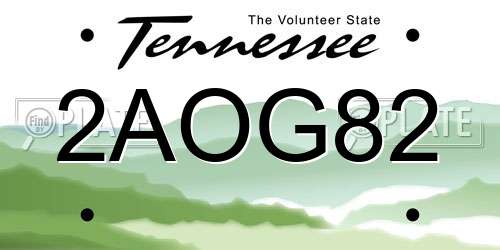 2AOG82 Tennessee License Plate
