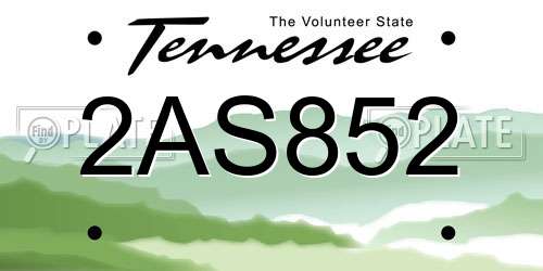 2AS852 Tennessee License Plate