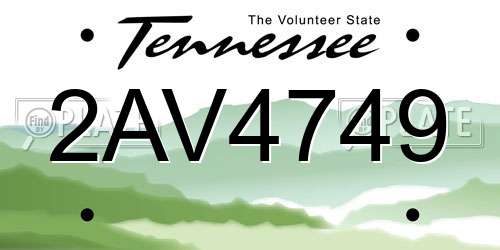2AV4749 Tennessee License Plate