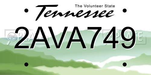 2AVA749 Tennessee License Plate
