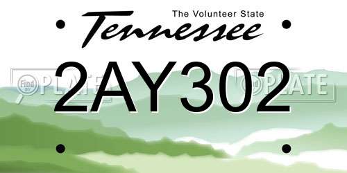 2AY302 Tennessee License Plate