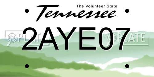 2AYE07 Tennessee License Plate
